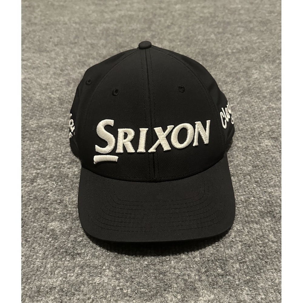 Srixon Logo Cleveland Golf Dunlop Solid Black Strapback Hat Cap OSFM